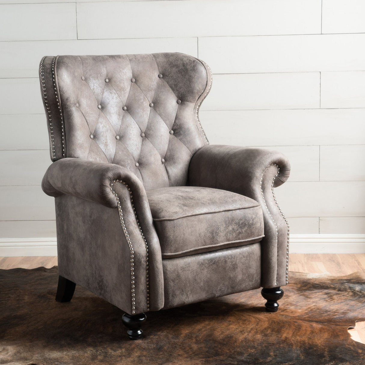 Accented Push Back Recliner Chair With Rolled Arms