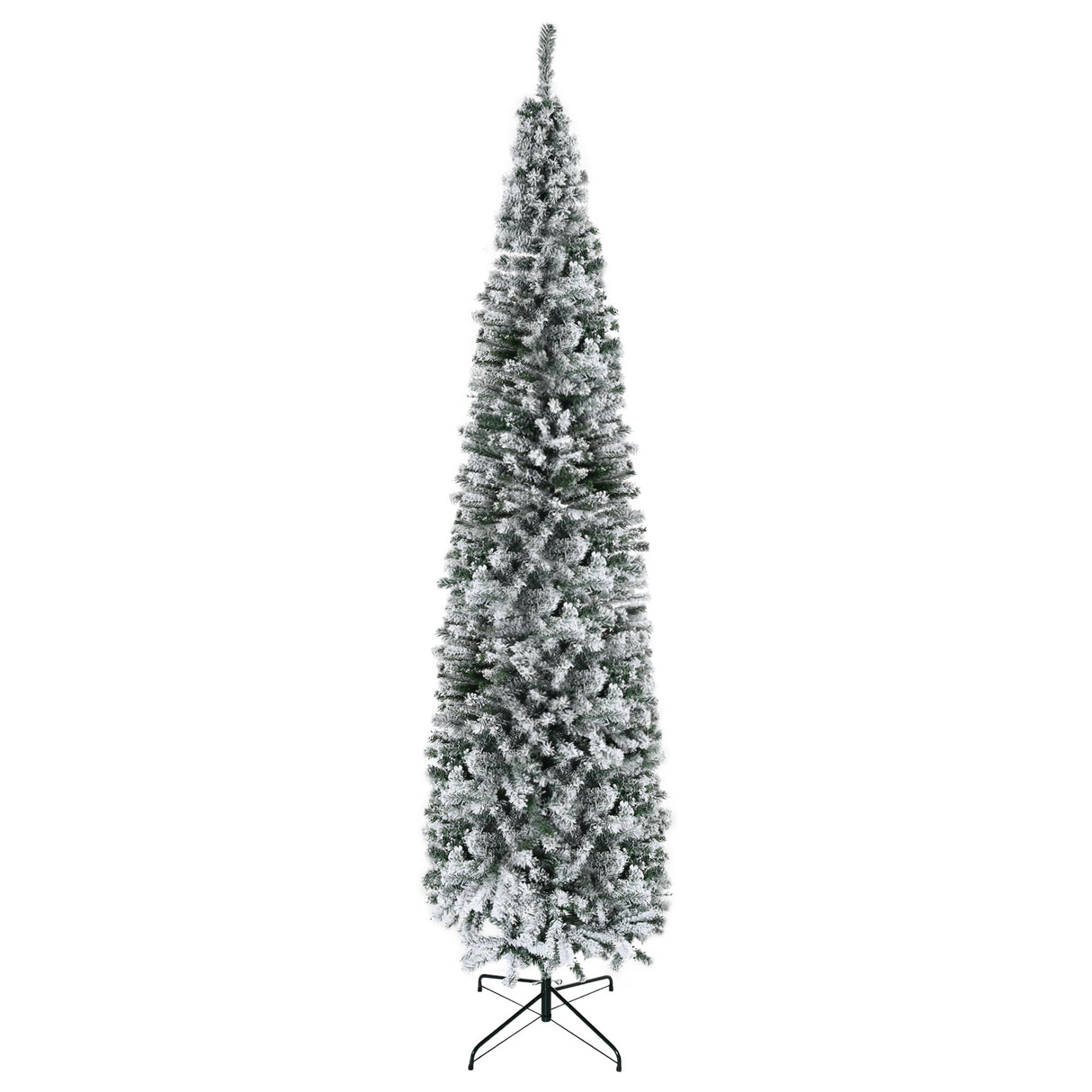 HOMCOM 9' Tall Unlit Snow-Flocked Slim Artificial Christmas Tree