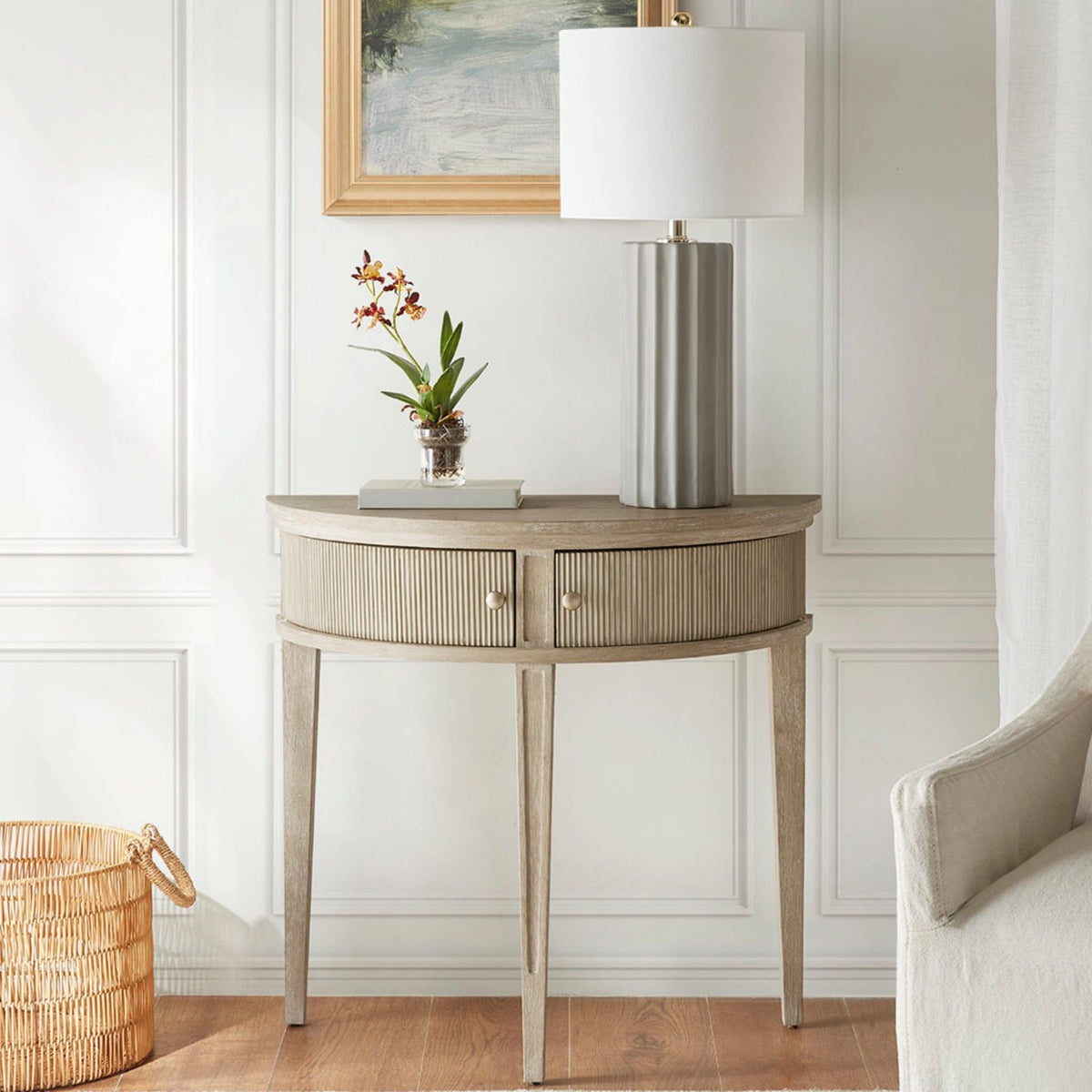Vintage Inspired Storage Console Table With Fluted Doors