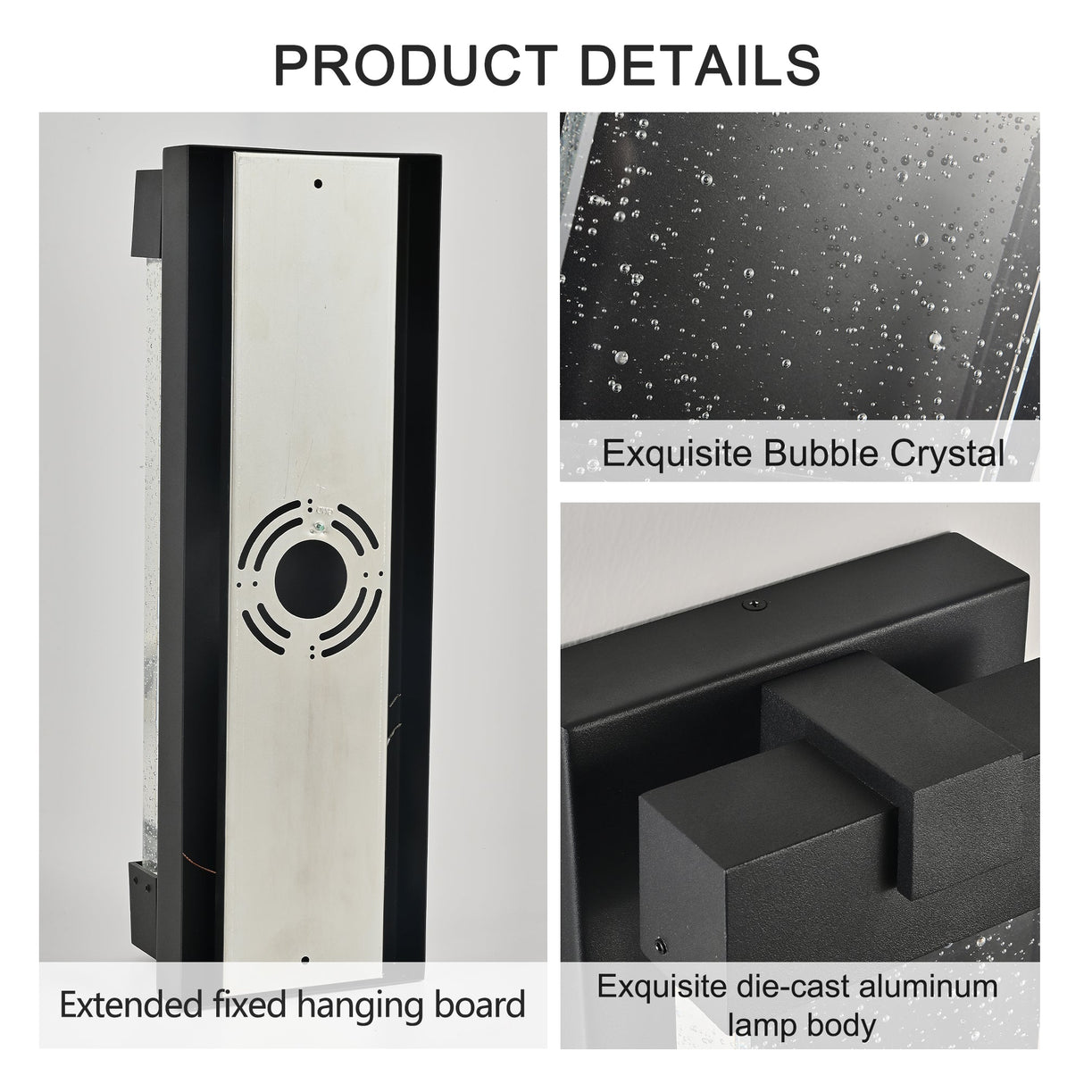 Black Aluminum Outdoor Wall Light with Bubble Crystal