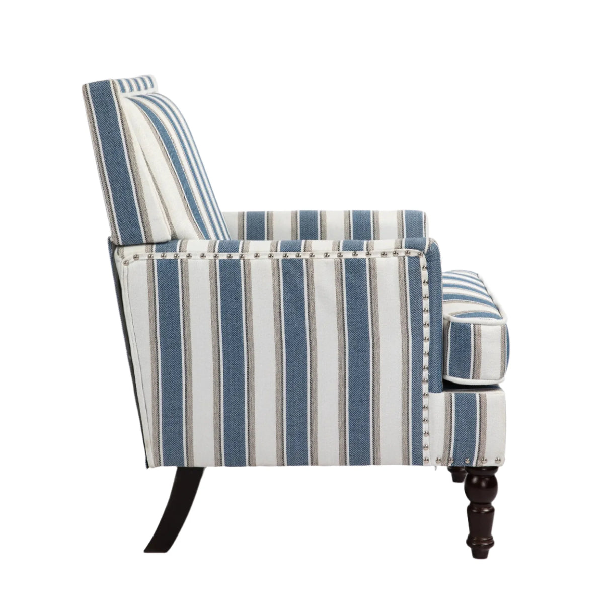 Upholstered Accent Chair with Striped Linen Fabric and Nailhead Trim