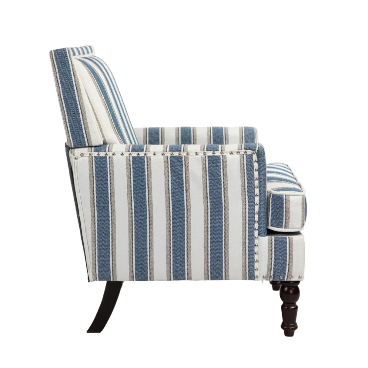 Upholstered Accent Chair with Striped Linen Fabric and Nailhead Trim