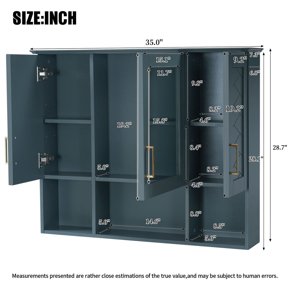 Modern Wall Mounted Medicine Cabinet with Adjustable Shelves and Soft Close Doors - Black, Blue, White