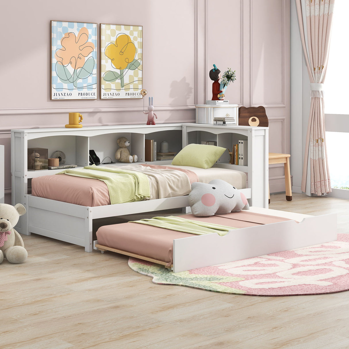 Daybed With Trundle, Storage Cabinets, USB Ports