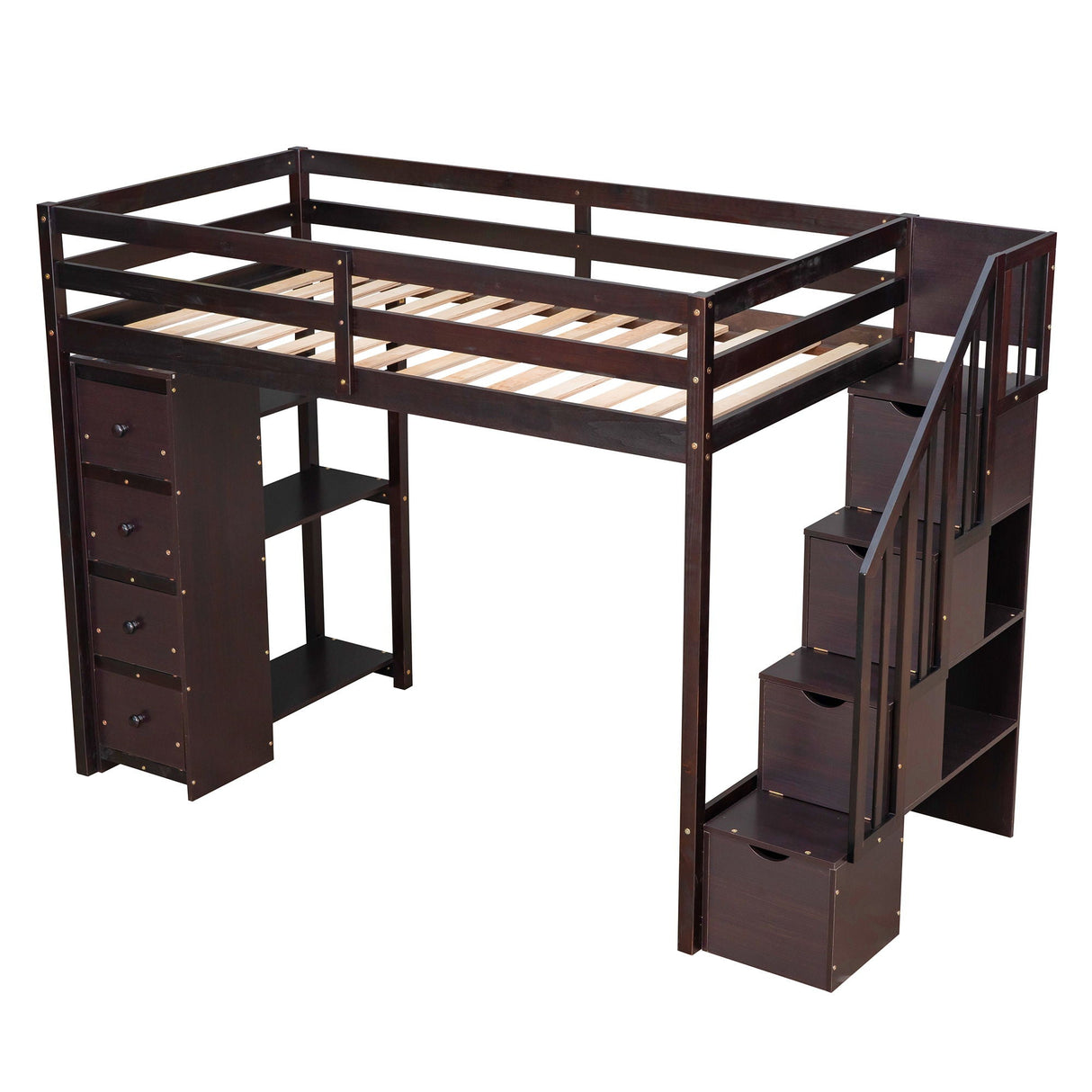 Loft Bed With Storage Drawers And Stairs With Shelves