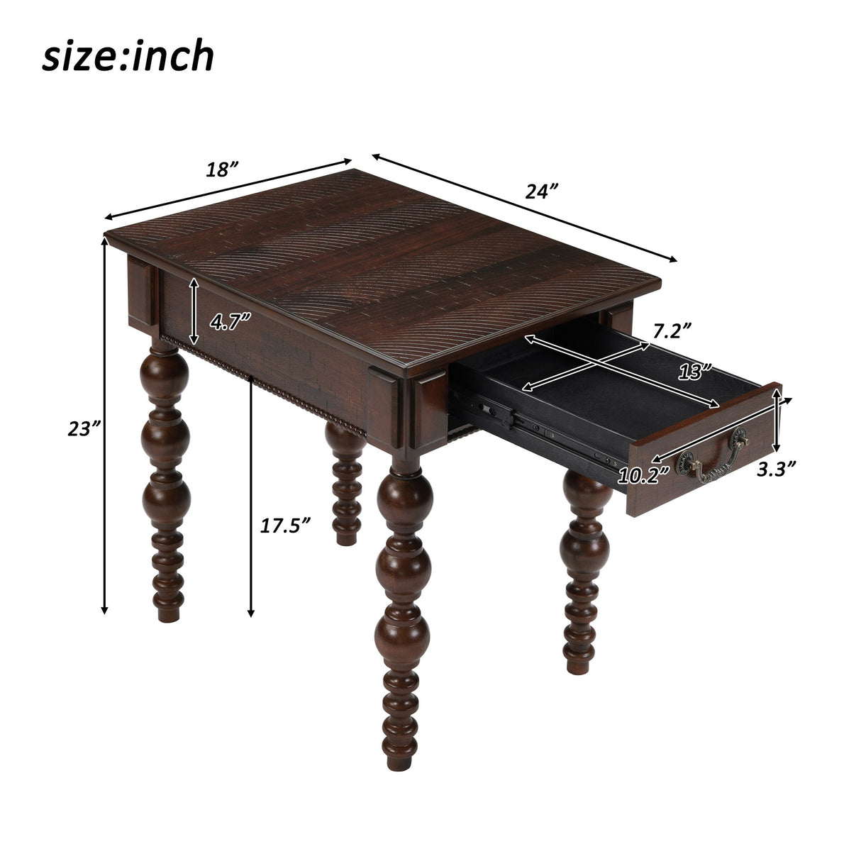 Solid Wood End Table with Drawer Espresso