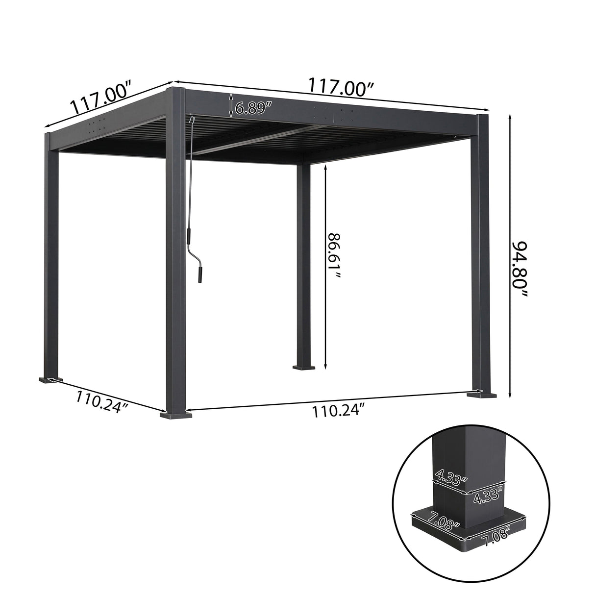 Byron Black Outdoor Pergola Aluminum with Adjustable Louvered Roof