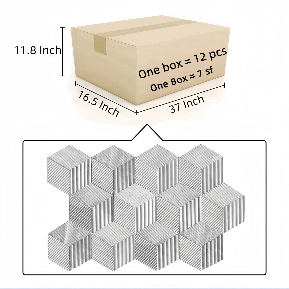 Hexagon Natural Stone Marble Tile, 3D Fluted (Set of 12)
