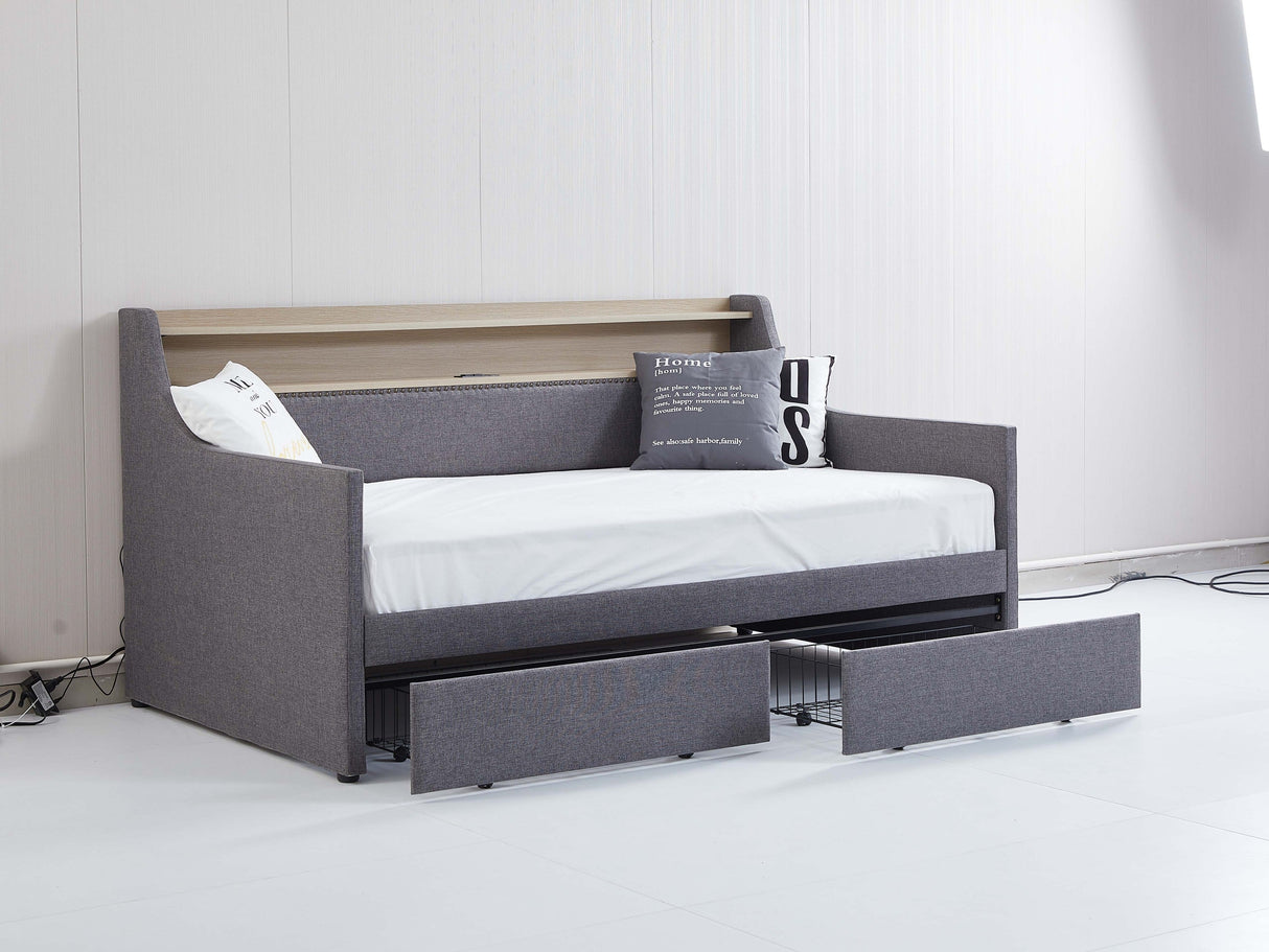 Twin Size Linen Upholstered Daybed with Storage Drawers and LED Lights