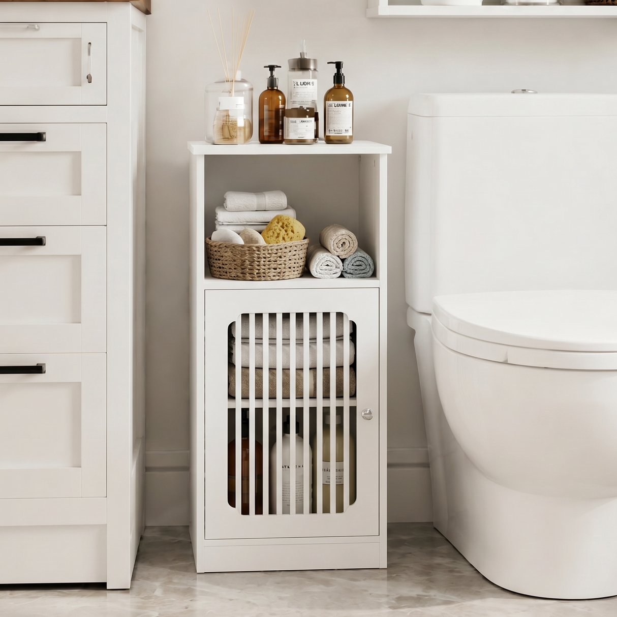 Bathroom Low Cabinet with Louvered Door