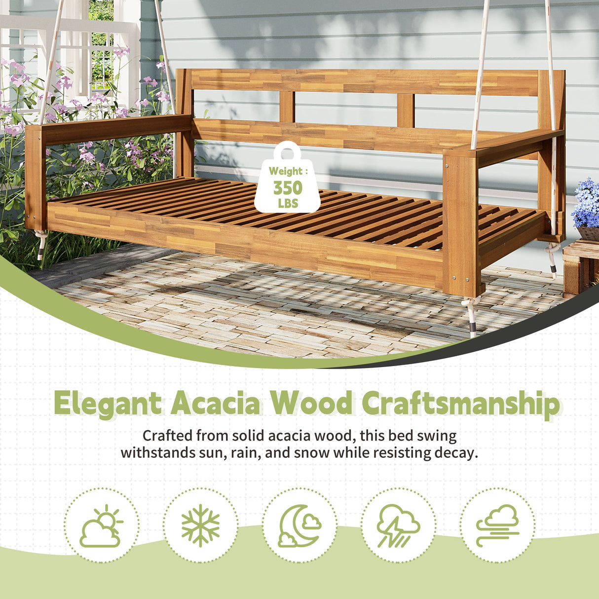 TOPMAX Patio Wooden Twin Size Porch Swing Daybed Frame