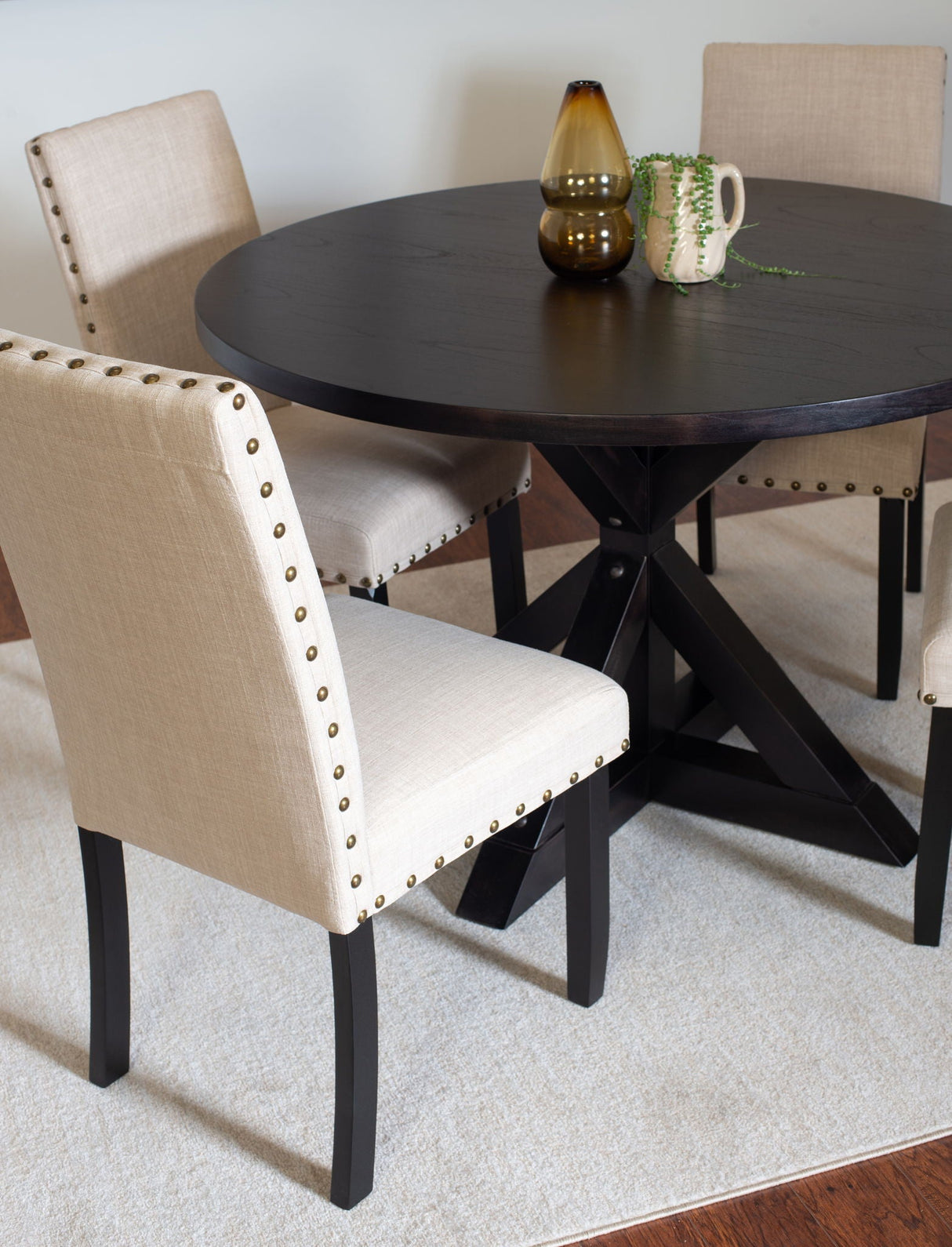 Mytzi - 5 Piece Dining Set, Cross-Buck Dining Table With 4 Stylish Chairs - Black / Beige