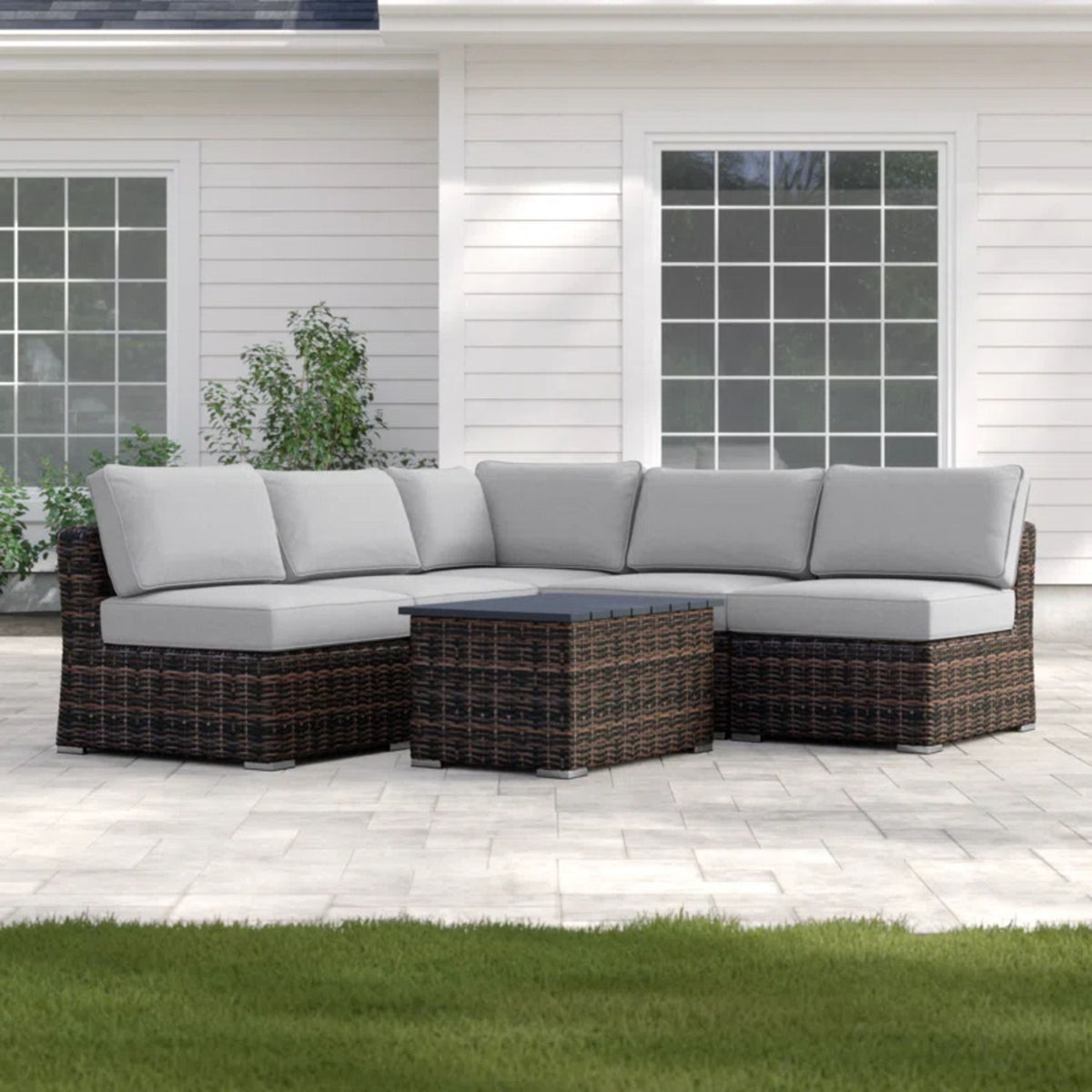 Wicker Sectional Sofa With Cushions And Table