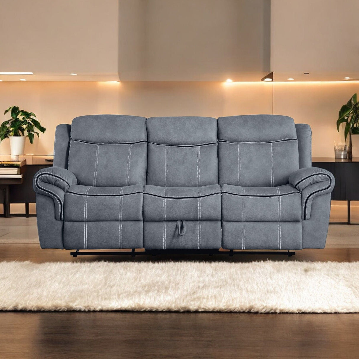 Zubaida Two Tone Recliner Sofa With USB Port Drop Down Table