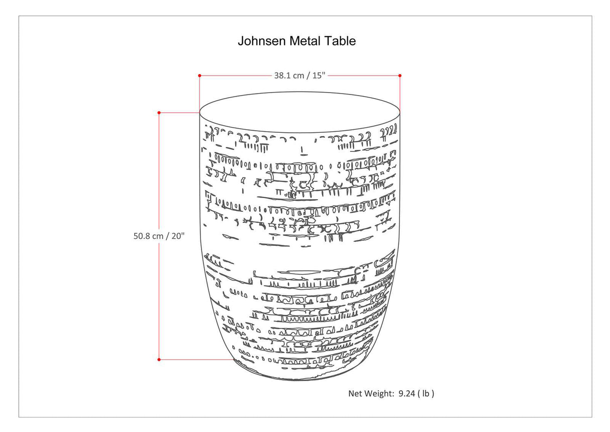 Johnsen 15 Inch Wide Tribal Pattern Metal Accent Table in Antique Copper
