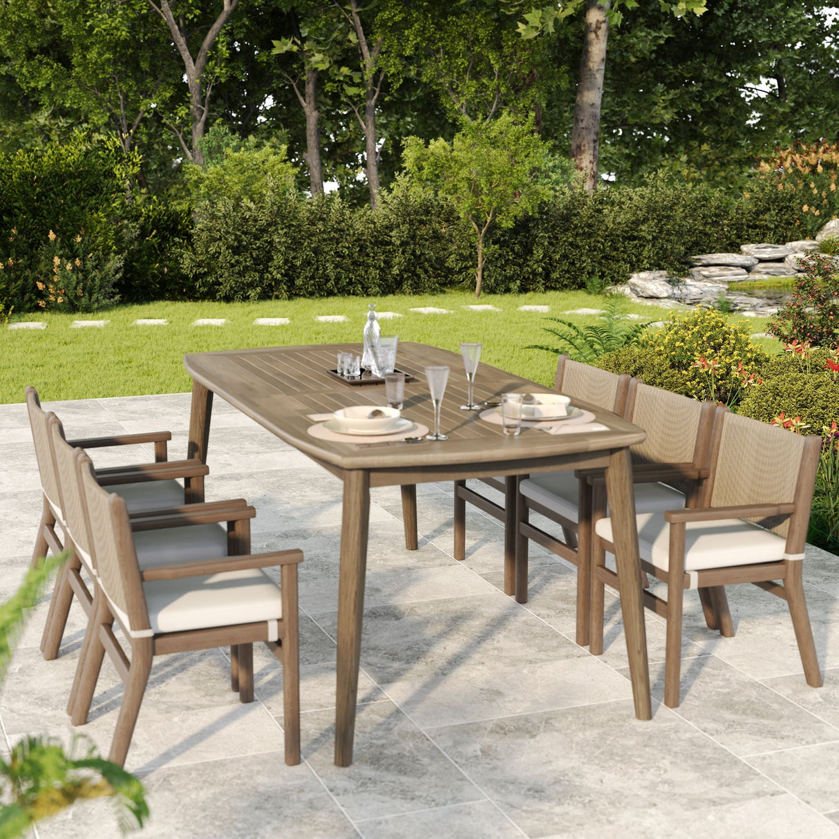 Acacia Wood Dining Table for 8 People - Outdoor Farmhouse Furniture