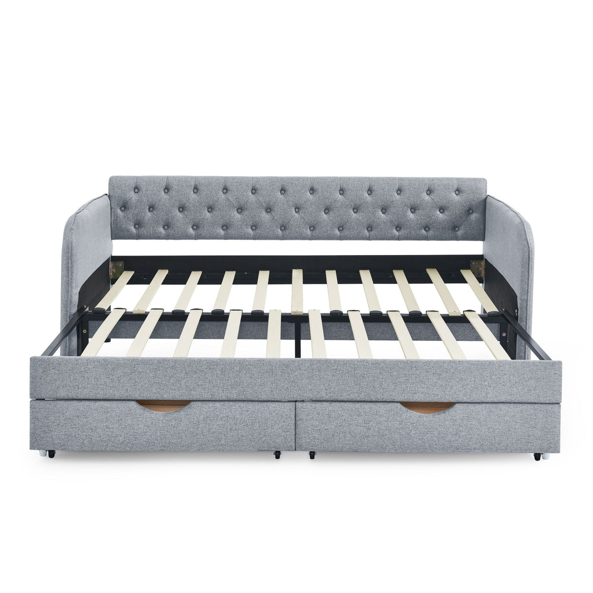 Daybed With Trundle And Storage Drawers, Flat Arms With Pocket