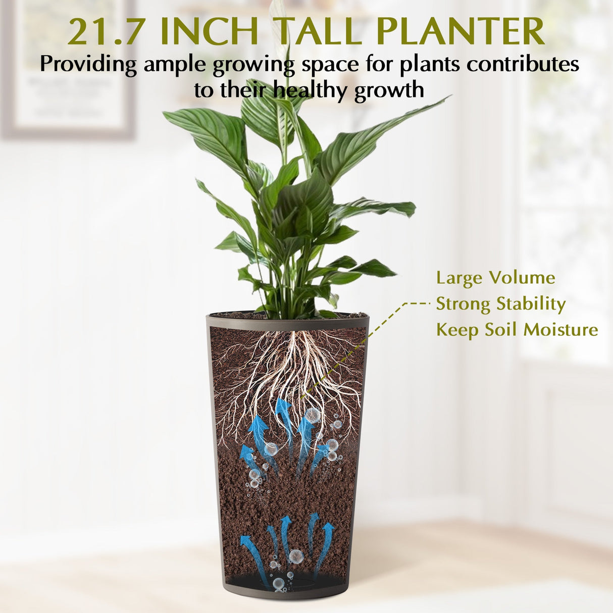 2 Pack Tall 21.7 in Modern Brown Planters for Indoor & Outdoor