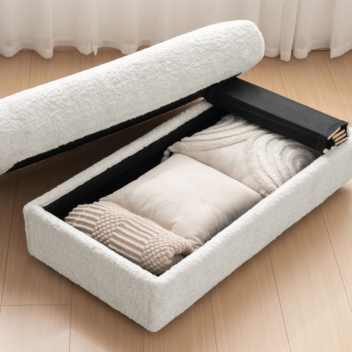 Oversized Chaise Lounge Indoor Rabbit Fur Sofa Bed With Storage Ottoman And Armrests Cup Holders With Deep Seat