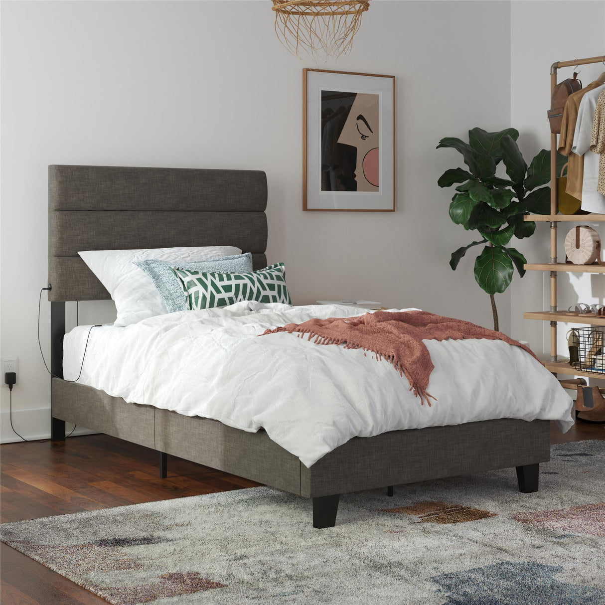 Paloma Twin Bed With Dual USB Port - Linen