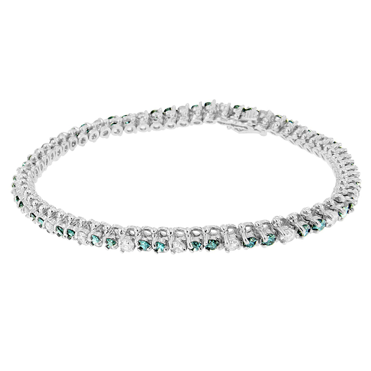 14K White Gold 4 5/8 Cttw Alternating White and Blue Diamond Martini Set Tennis Bracelet (H-I Color, I1-I2 Clarity) - 7" Inches