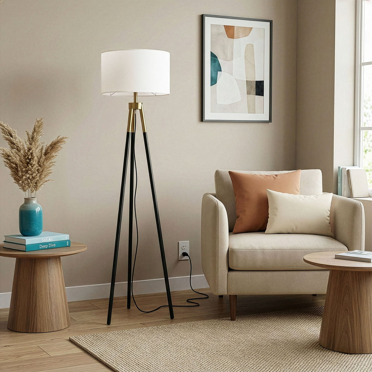 Sway - Floor Lamp With On / Off Switch Triple Legs Shade - Black / Gold / White