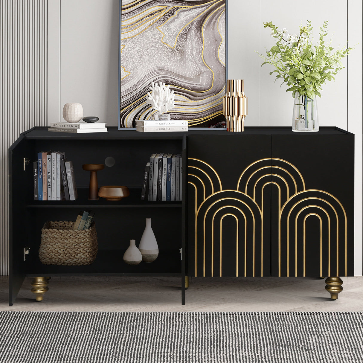 Modern Fluted Sideboard Buffet with Storage