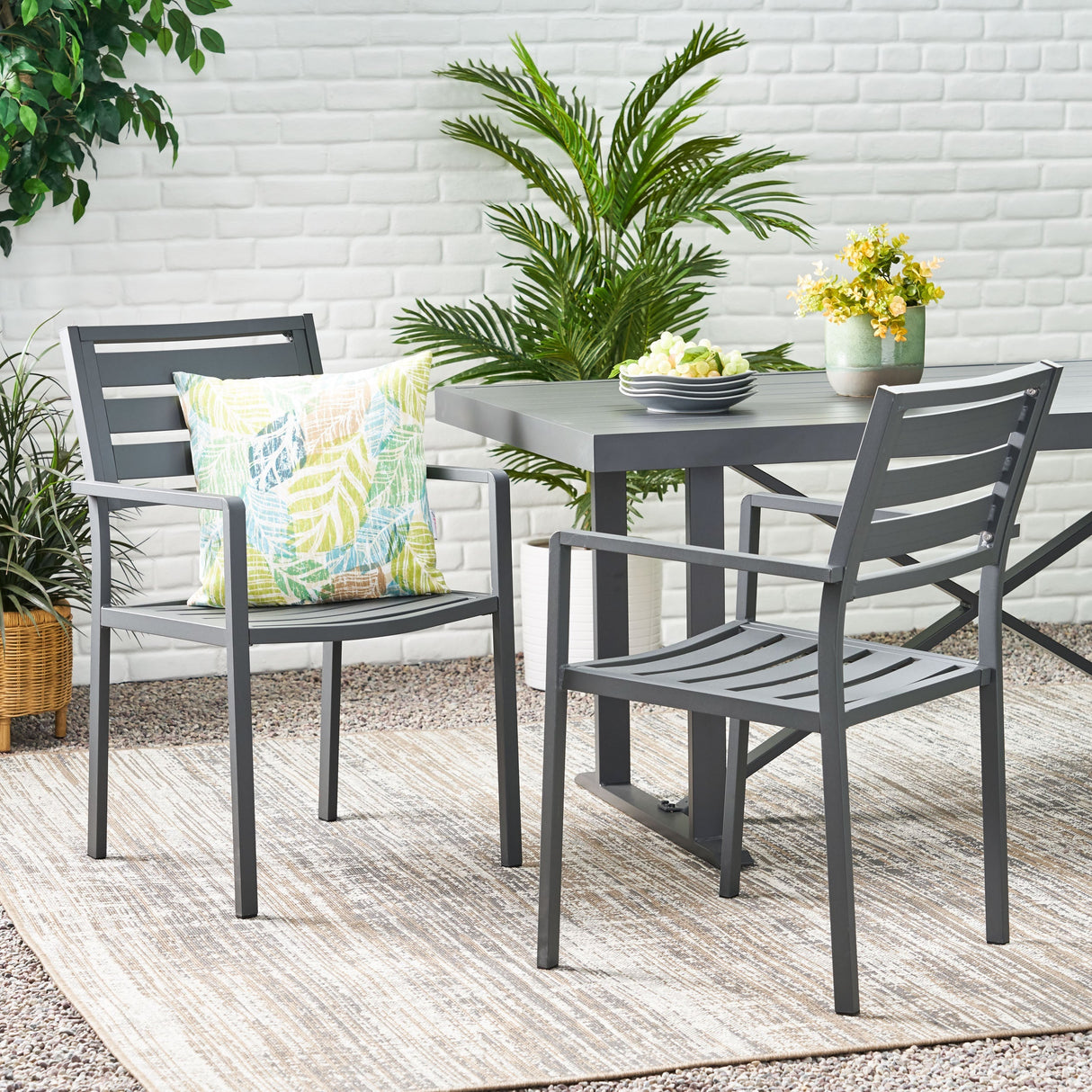 Outdoor Modern Aluminum Dining Chair (Set of 2), Gun Metal Gray