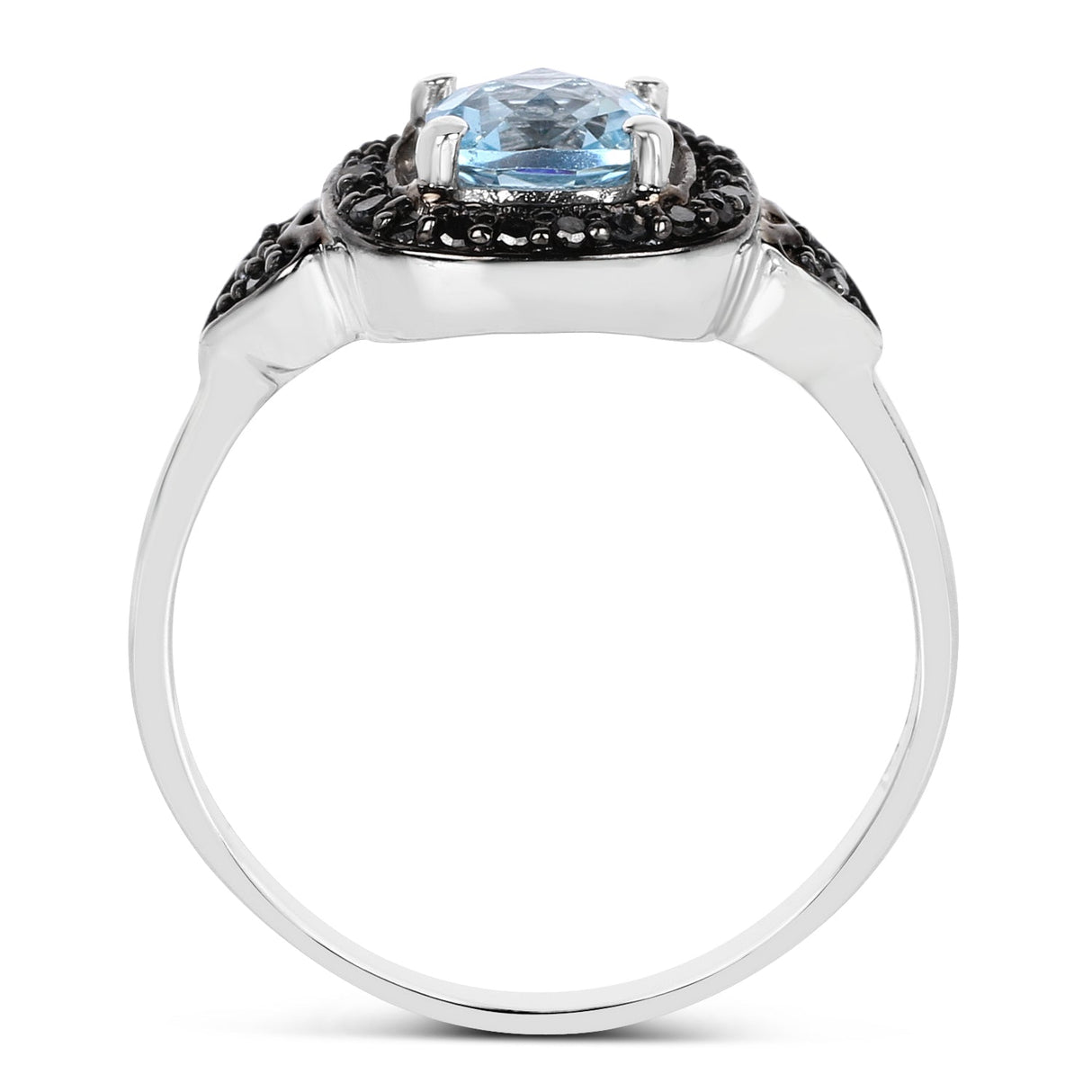 1.19 Carat Genuine Swiss Blue Topaz & Black Diamond .925 Sterling Silver Ring