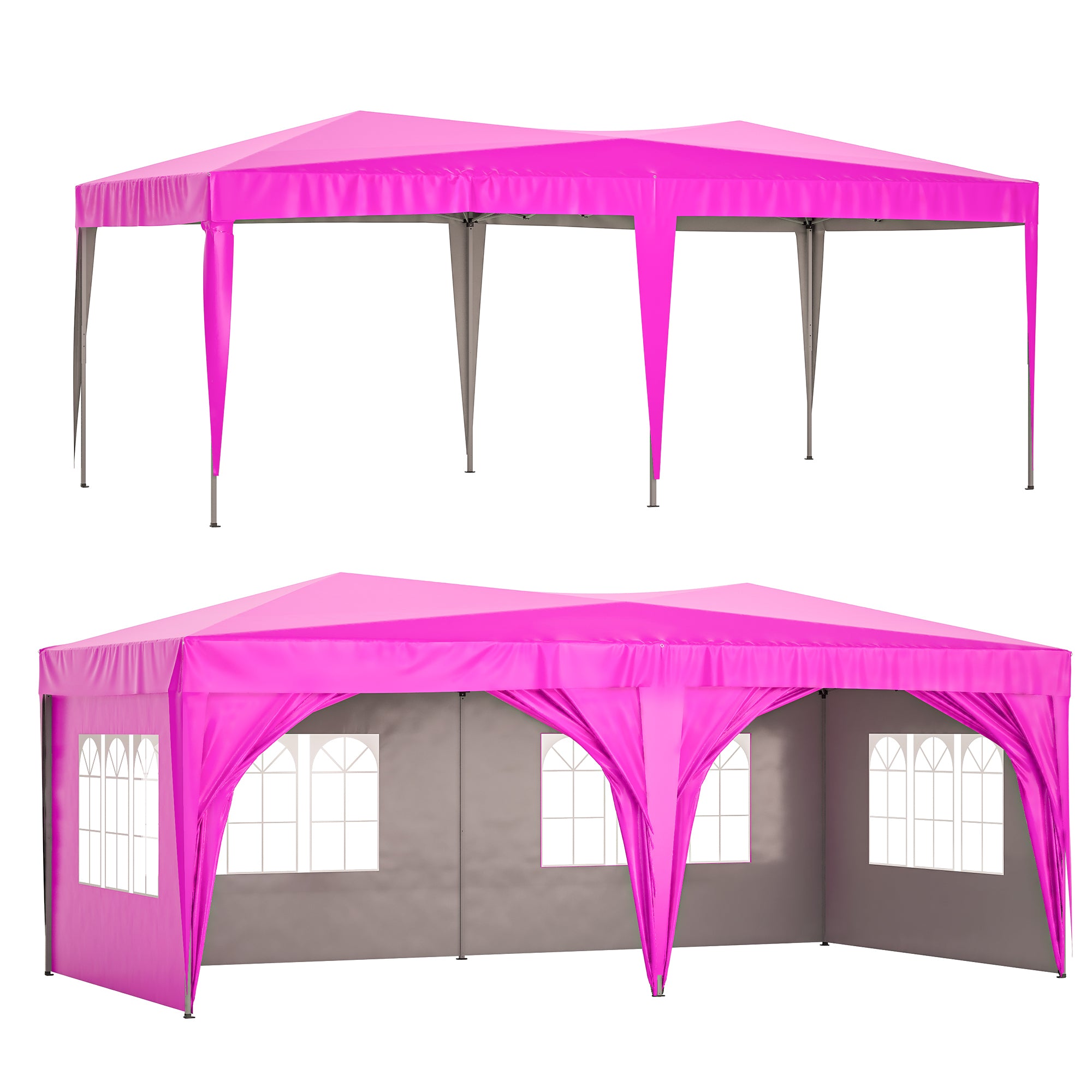 10'x20'-EZ-Pop-Up-Canopy-Outdoor-Portable-Party-Folding-Tent-with-6-Removable-Sidewalls-+-Carry-Bag-+-6pcs-Weight-Bag-Beige-Pink-