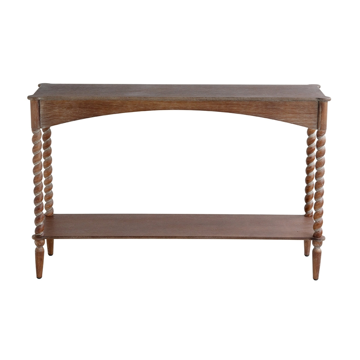 47x14x30" Rustic Brown Wood Console Table with Turned Spiral Legs and Lower Shelf