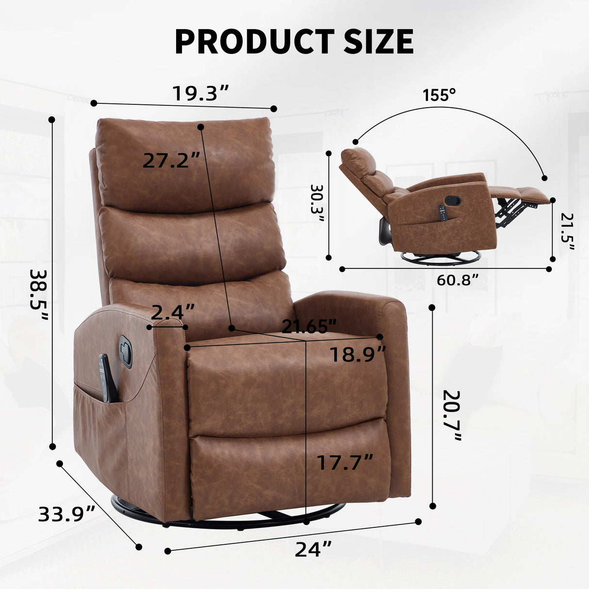 Heat Massage Manual Recliner Chair with Rocker and Swivel