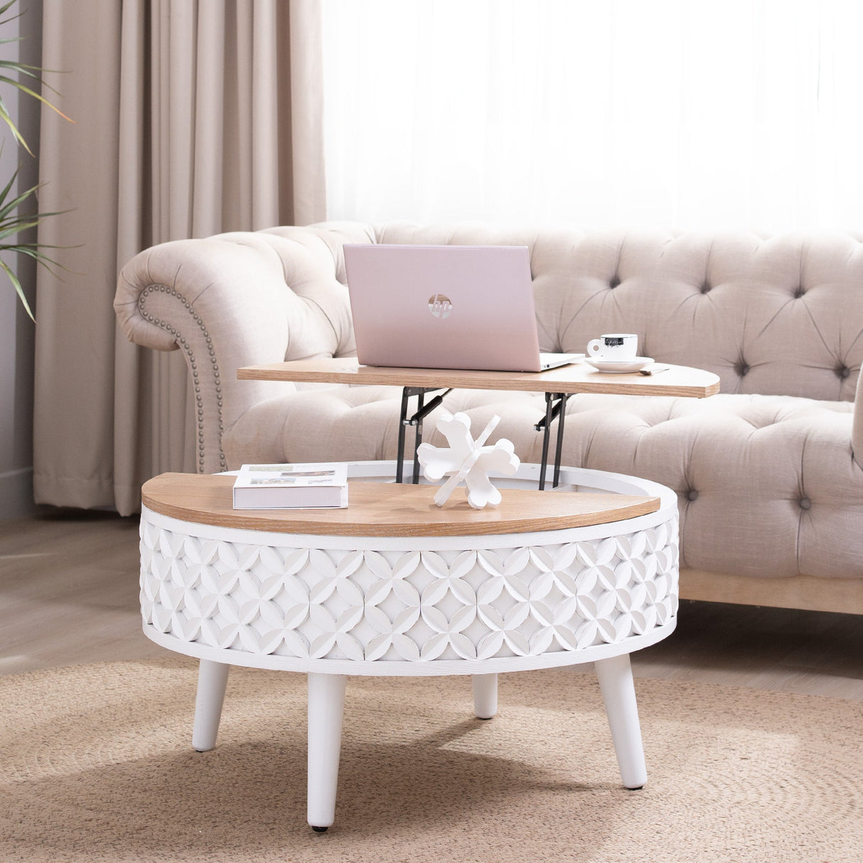 Round Coffee Table with Lift-Top Storage