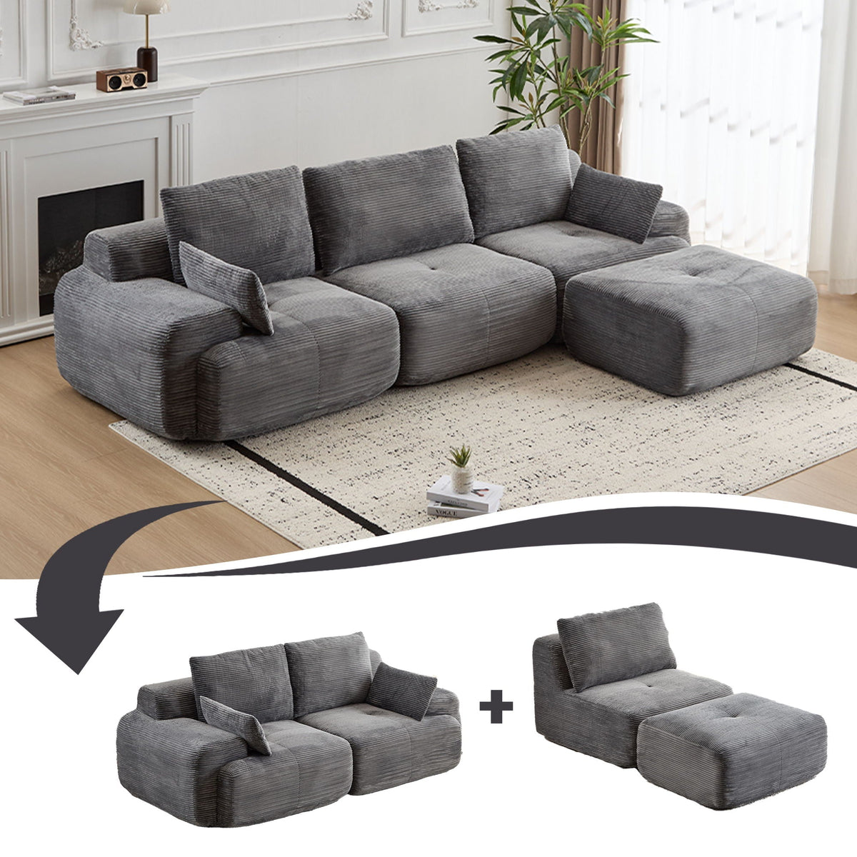 Large Fabric Sectional Sofa with Memory Foam Padding - Multiple Colors