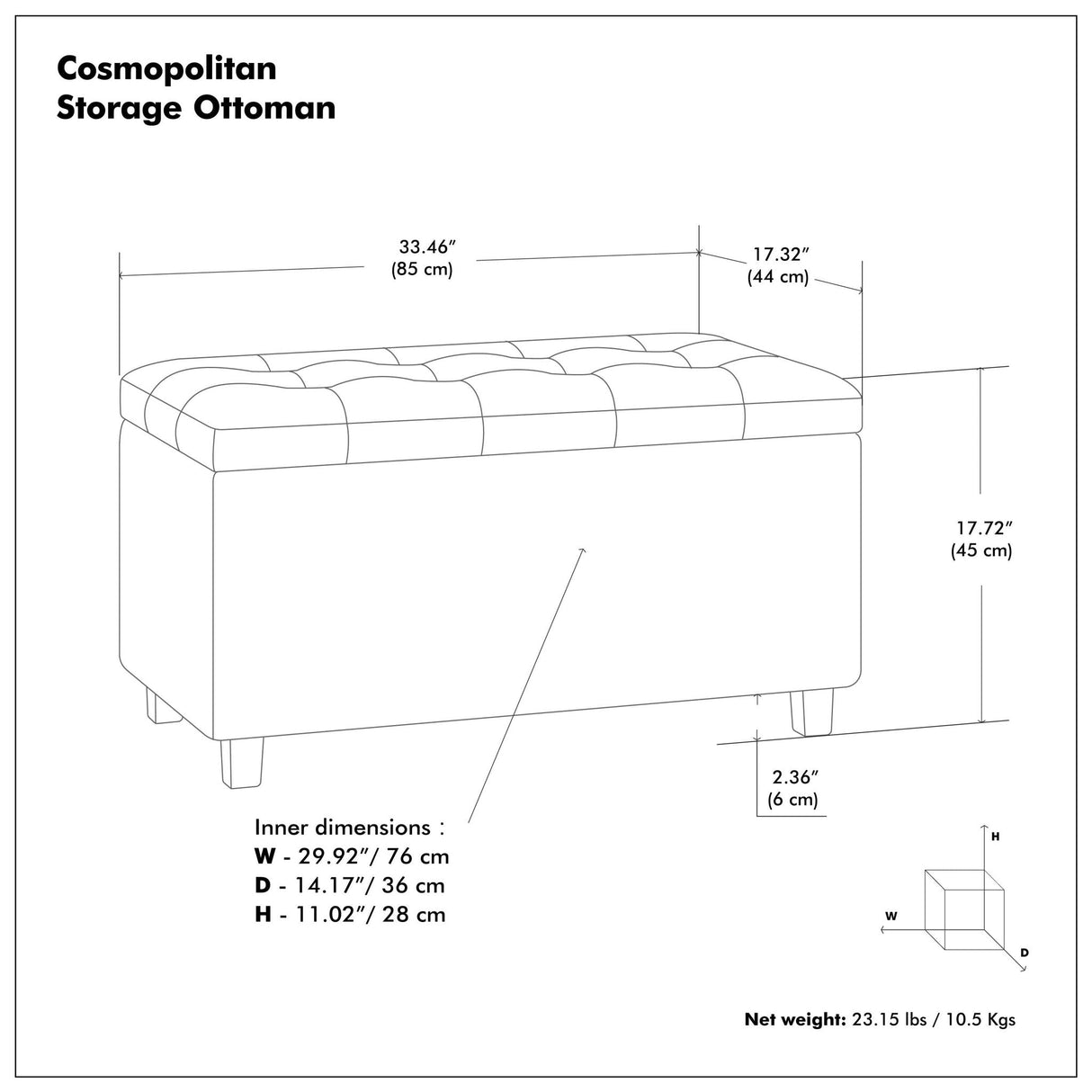 Cosmopolitan - Storage Ottoman - Midnight Black