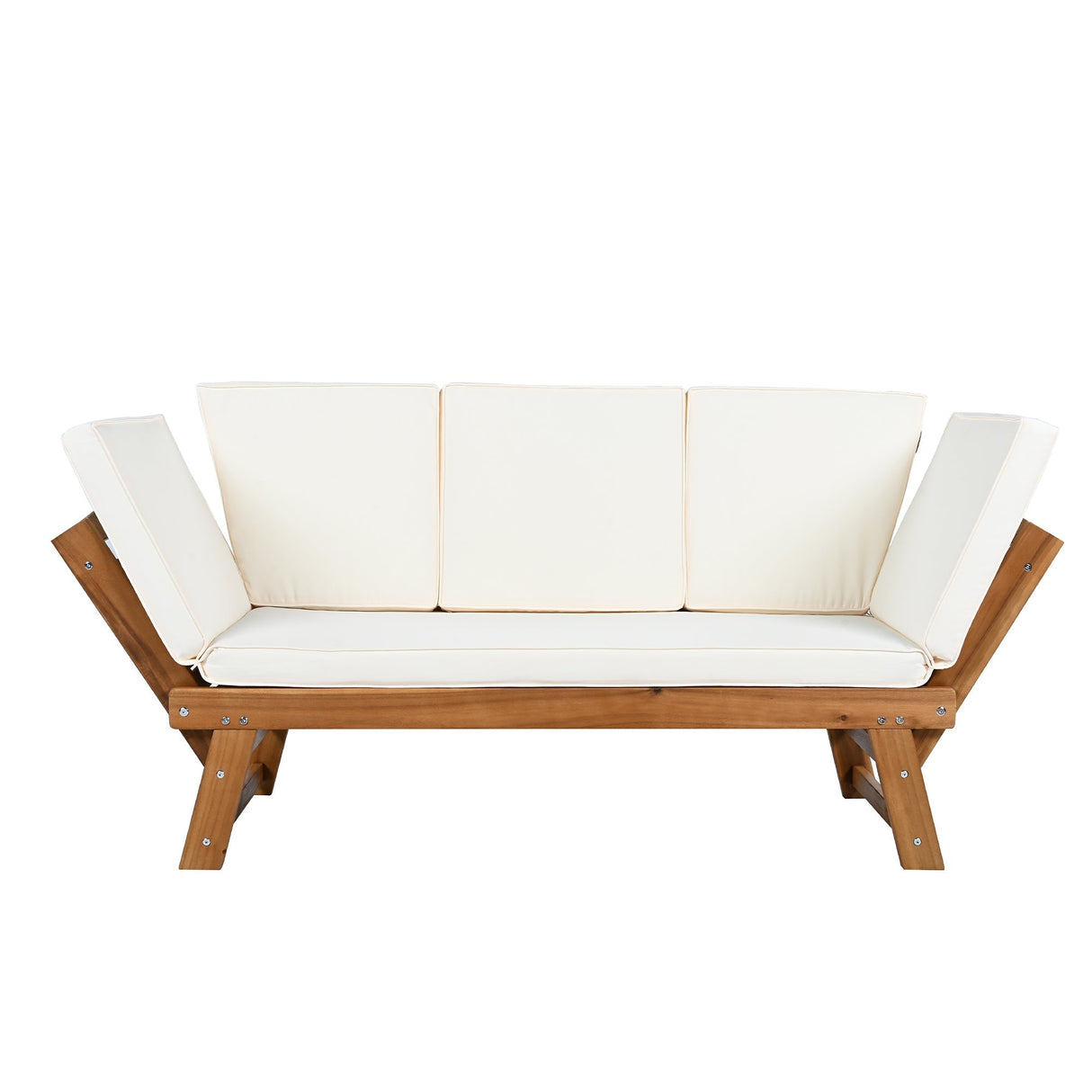 Topmax Outdoor Adjustable Patio Wooden Daybed Sofa Chaise Lounge with Cushions