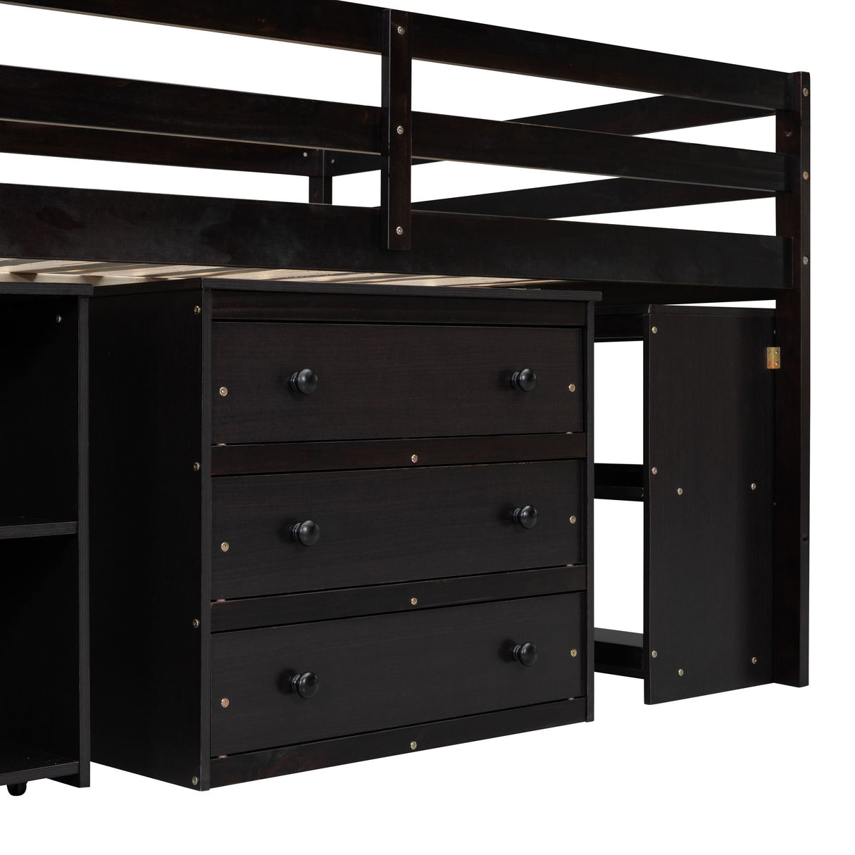 Loft Bed With Retractable Writing Desk And 3 Drawers With Storage Stairs And Shelves