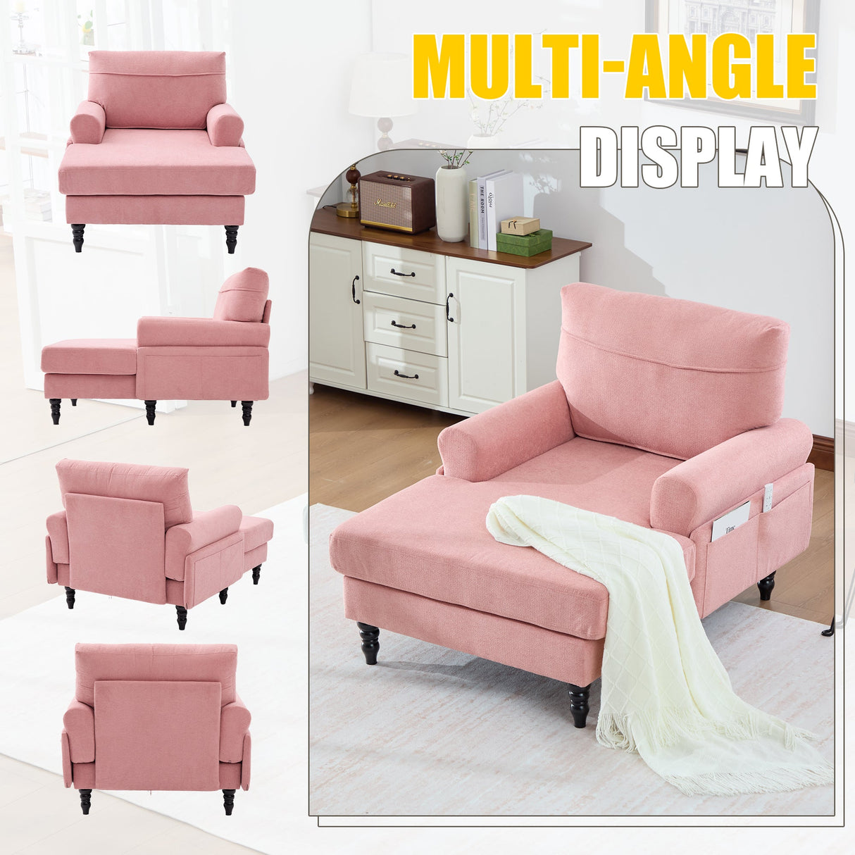 Modern Minimalist Chenille Fabric Chaise Lounge Recliner