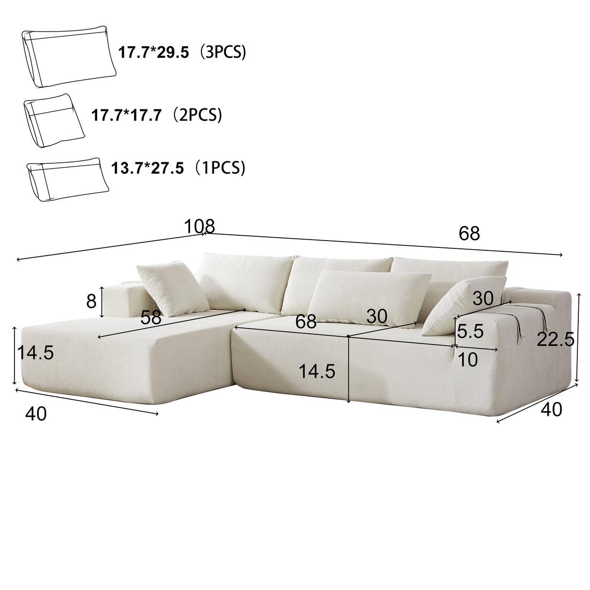 Modern Chenille Upholstered Sectional Sofa Couch Set