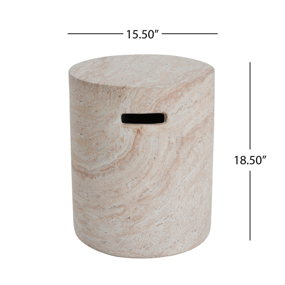 Modern Concrete Side Table with Travertine Finish - Beige
