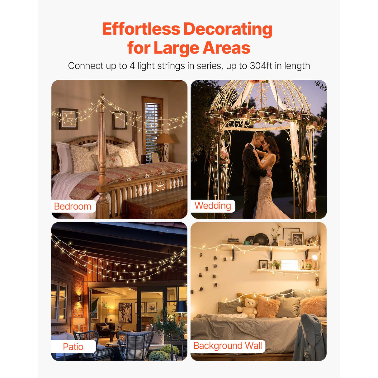 LED Christmas String Lights, 200 LED, 76 Ft Connectable Warm