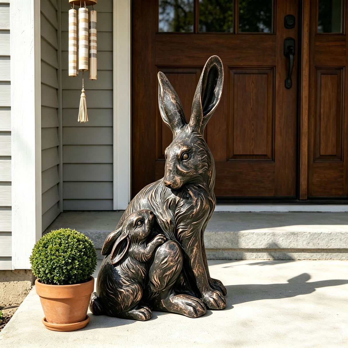 21'' Tall Mother Hare & Baby Cuddling Garden Statue