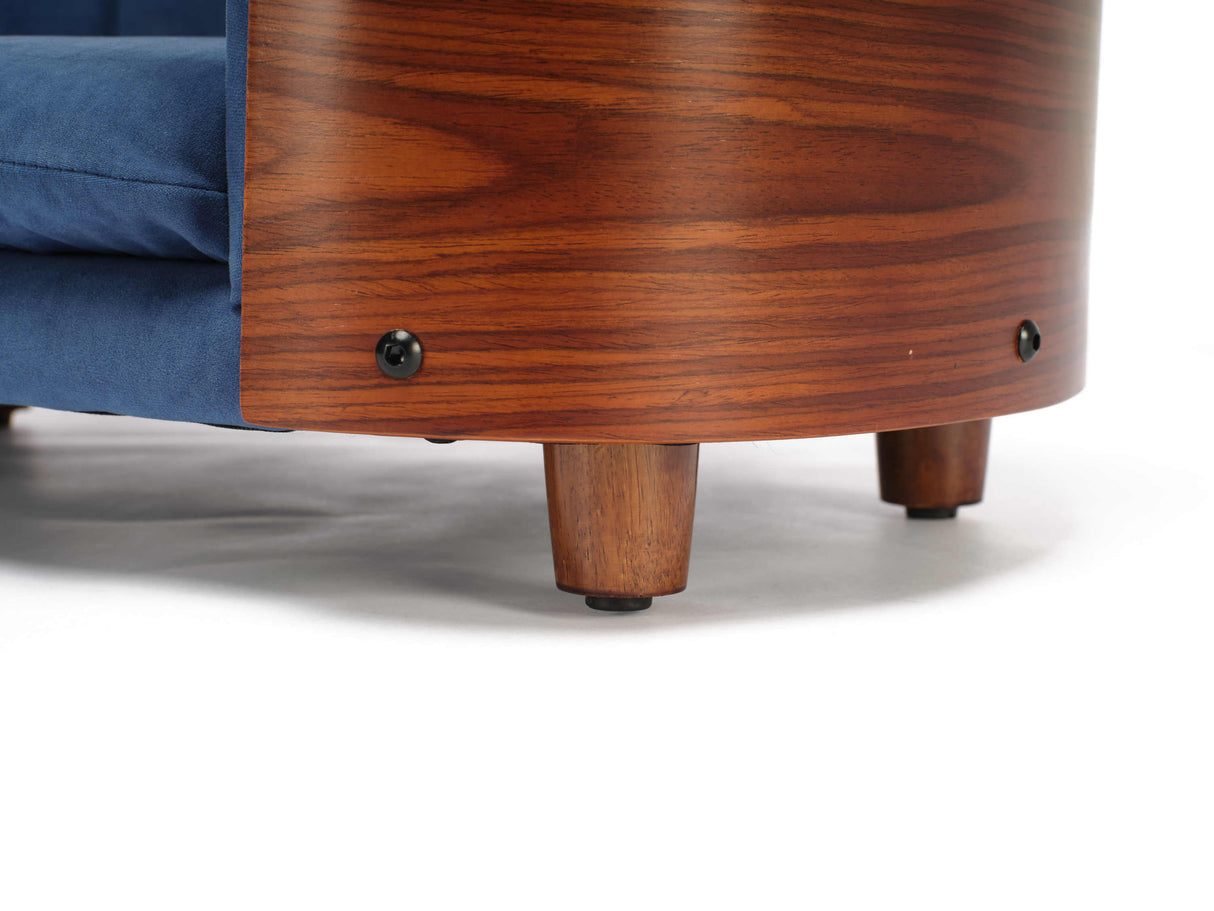 Scandinavian Style Elevated Dog Bed Pet Sofa Velvet Dark Blue Small Size