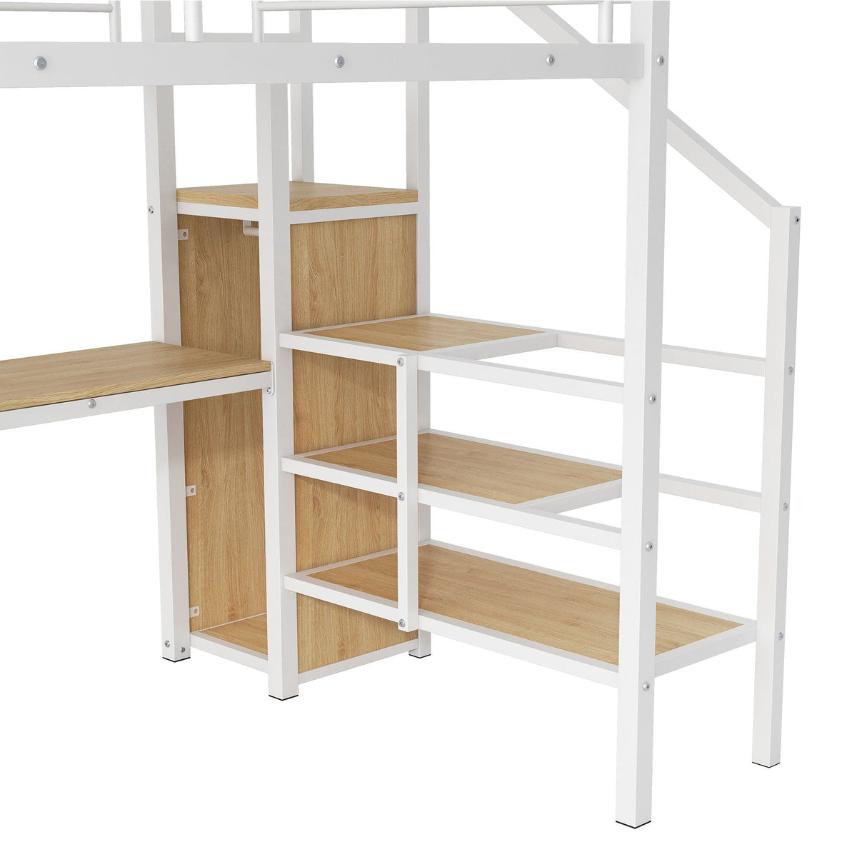 Loft Bed With Desk, Storage Staircase, Small Wardrobe And LED Light
