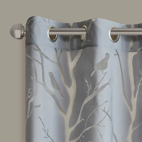 Grommet top sheer bird on branches burnout window curtain (only 1 pc panel)