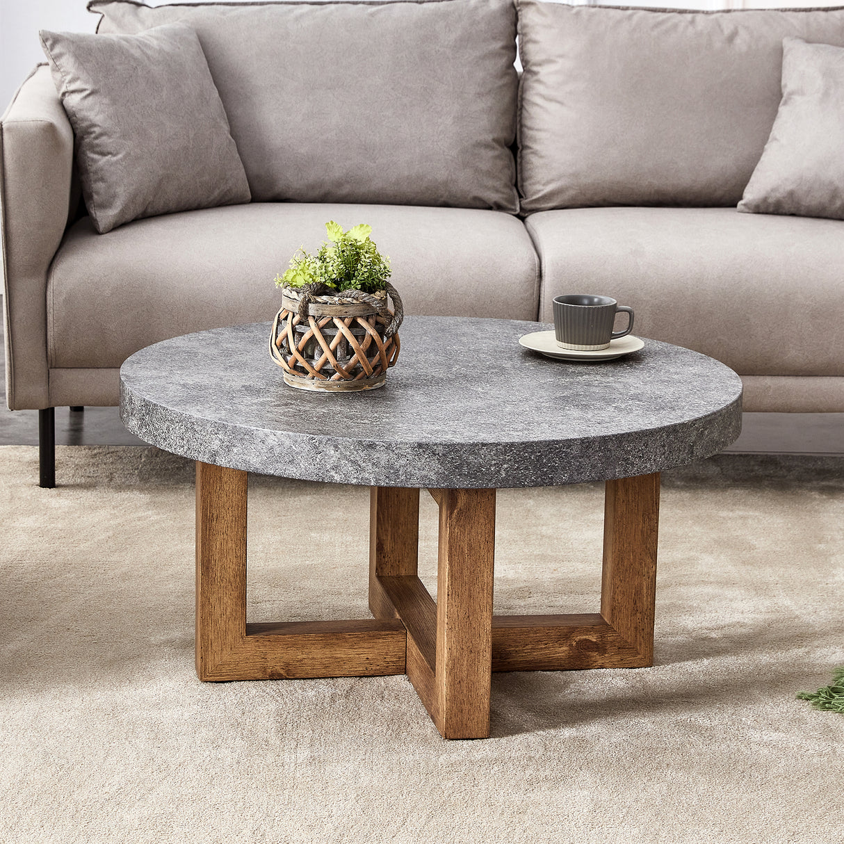 Modern-Retro-Gray-Texture-MDF-Round-Coffee-Table-with-Crossed-Legs,-31.4'-Coffee-Tables