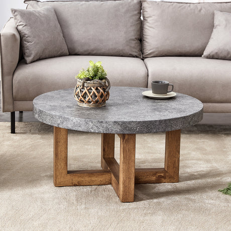 Modern-Retro-Gray-Texture-MDF-Round-Coffee-Table-with-Crossed-Legs,-31.4'-Coffee-Tables