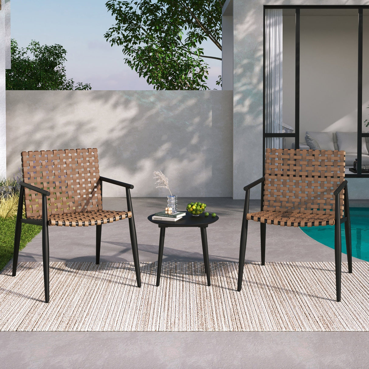 Modern Outdoor Chat Set: 2 Rattan Chairs with Side Table