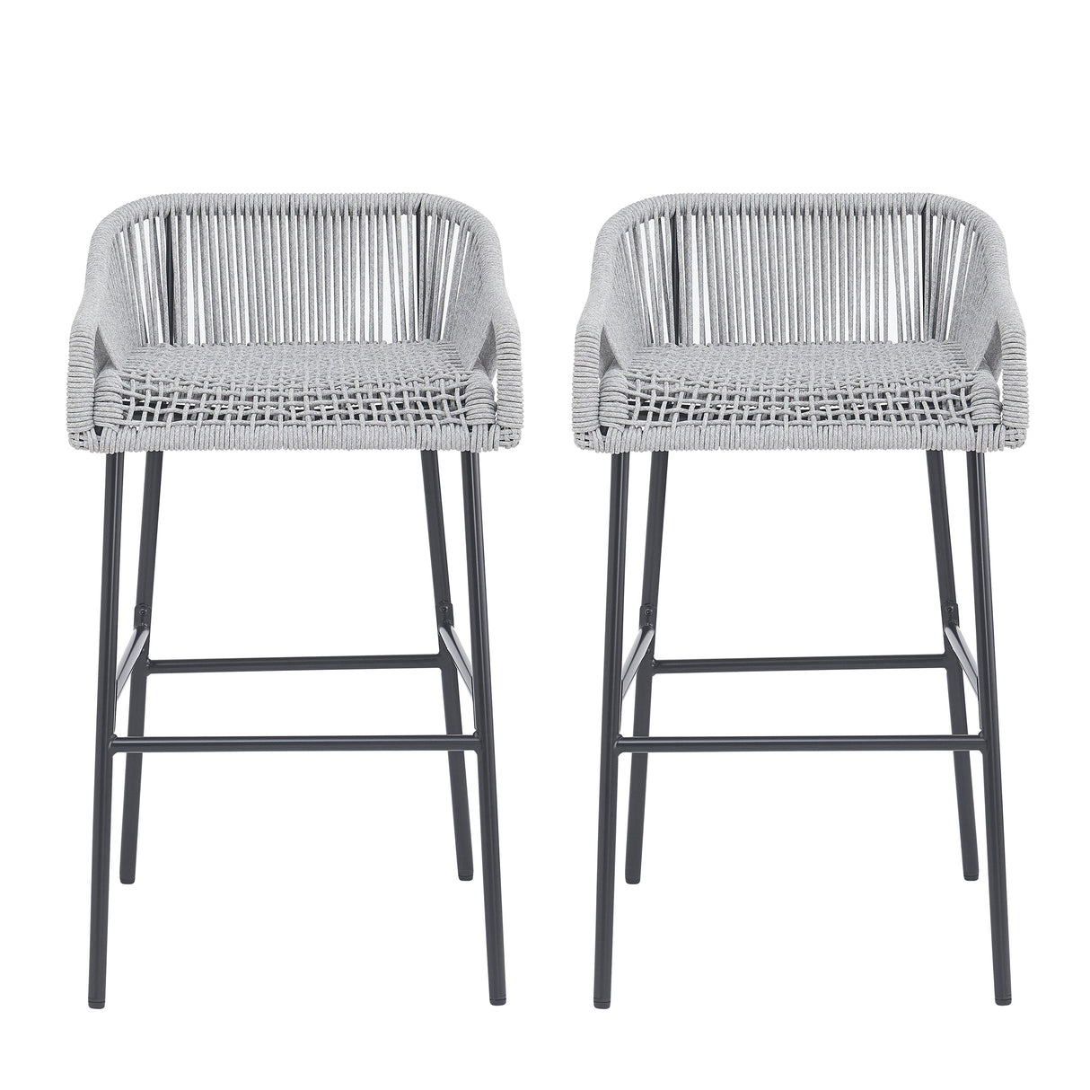 La Push Outdoor Patio Light Gray Rope Bar Stool, Set of 2