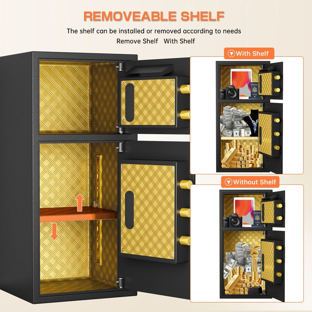 Large Double Door Coin Operated Safe, Digital Security Safe With Fireproof And Waterproof Bag
